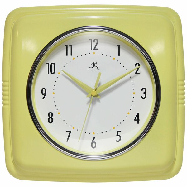 Infinity Instruments Square Retro Yellow Wall Clock, 9.25 in. 13228YL-4103
